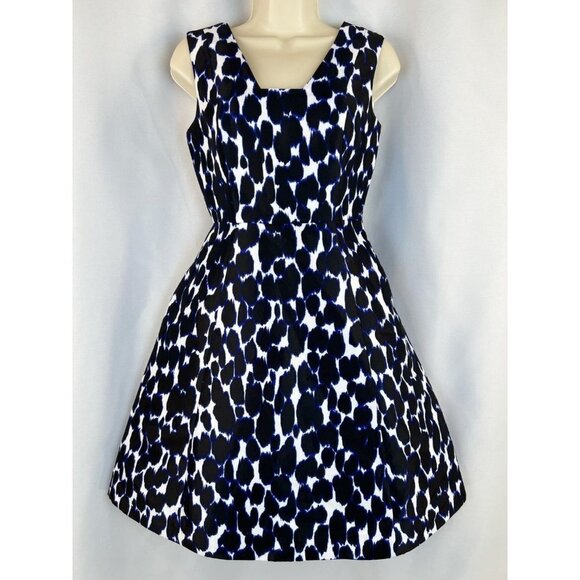 Kate Spade Black Blue Leopard Fit and Flare Dress with POCKETS! $400 - Picture 3 of 12